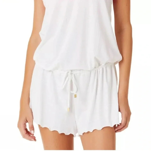 CALIFORNIA WAVES Junior Tie Waist Knit Swim Cover Up Romper White Size L NWT - Picture 2 of 9